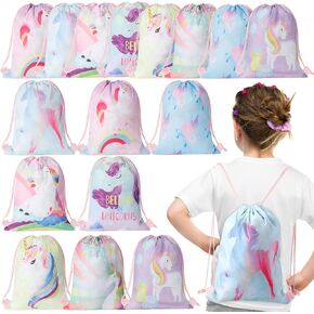 Xuniea 12 Pcs Unicorn Drawstring Bags Backpack Unicorn Party Favors Goodie Bags for Girls Birthday Party(10 x 12 Inch)
