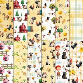 24 Sheets Farm Animals Scrapbook Paper Pad, Cartoon Decorative Paper, Double Sided Craft Paper for DIY Card Making Album Decoration, 11.8 x 11.8 inches