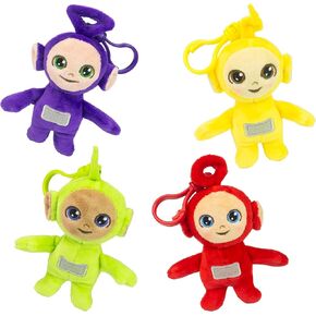 The Loyal Subjects Teletubbies 4-Pack Set with Tinky Winky, Dipsy, Po, Laa Laa 4-inch Plush Clip-Ons