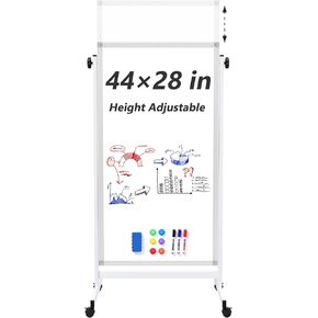 Rolling Whiteboard on Wheels, 44" x 28" Height Adjustable Mobile Magnetic White Board with Stand, Large Double-Sided Standing Dry Erase Board Easel for Home Office Classroom School