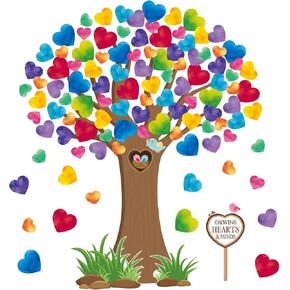 Classroom Tree Bulletin Board Decorations Set with Heart Shape Cutouts, Welcome Classroom Wall Decor for Kindergarten Elementary School Home (Watercolor)