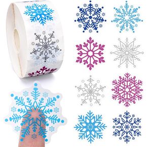 1000Pcs 8 Designs Snowflake Transparent PVC Stickers Winter Christmas Blue Purple Silver Self-Adhesive Label Decal for Xmas Holiday Envelope Party Favor