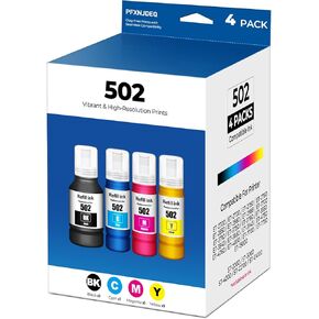502 Ink Refill Bottles Eco Tank ET-2850 ET-3850 ET-4850 ET-15000 Compatible with 502 Ink Refill Bottle 4-Pack for ET-2850 ET-3850 ET-4850 ET-5000 ET-2980 ET-3843 ET-3760 ET-2760 ET-3830 4750 2988 3943