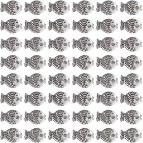 SUNNYCLUE 1 Box 100pcs Silver Fish Beads Fish Spacer Beads Alloy Tibetan Style Vintage Ocean Sea Animas Theme Fish Loose Bead for Jewelry Making Women Bracelet Findings Supplies Findings DIY Crafts