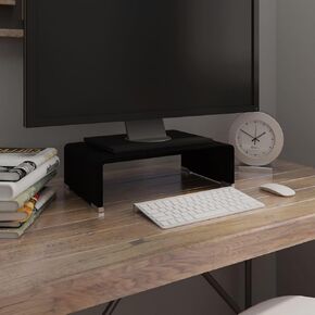 Modern Glass TV Stand and Monitor Riser, Elevates Screen Height for Comfort, Black