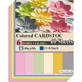 60 Sheets 11 x 8.5 Inch Boho Colored Card Stock Paper, 65lb, Perfect for Crafts, Scrapbooking, and Printing in Saudi Arabia