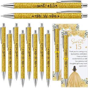 25 Sets Quinceanera Party Favors Gifts for Guests Include 25 Sweet 15 Glitter Ballpoint Pens with Thank You Cards 15th Birthday Mis XV Años Birthday Sweet Party Favors (Dark Blue)