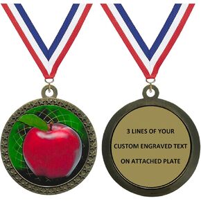 1 to 50 Packs Engraved Scholastic Apple Gold Medal Trophy Award with Personalized Custom Text LD212-FCL403