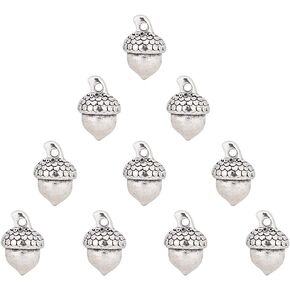 UNICRAFTALE 10pcs Thanksgiving Fall Acorns Pendants Antique Silver Acorn Tree Ornaments Rustic Farmhouse Acorn Hanging Decor Charm for Fall Christmas Vintage Home Decoration