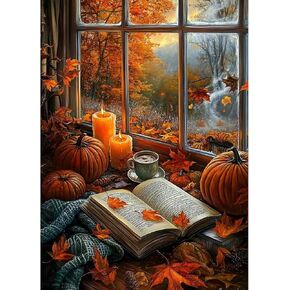 KEYIFA Autumn Diamond Art Kits for Adults, DIY Diamond Painting Candles, Round Full Drill, 5D Pumpkin Diamonds Dots Mosaic Painting, Gem Arts Craft for Home Wall Decor Gifts, 30x40cm