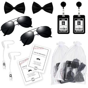 Sucrain Wedding Security Set - Sunglasses, Bow Tie, ID Badge Holder, Earpiece, Ring Bearer Card for Wedding Party Favor Cosplay Proposal Gift