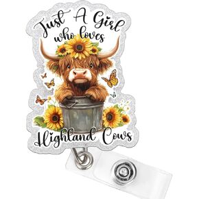 Highland Cow Nurse Badge Reel, Funny Nursing Badge Holder with Retractable Clip, Funny Badge Reels Retractable for Medical Worker Teacher Doctor, Badge Reel Nursing for RN LPN CNA MA