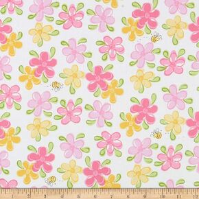 Susybee Lal the Lamb Floral White/Pink, Fabric by the Yard