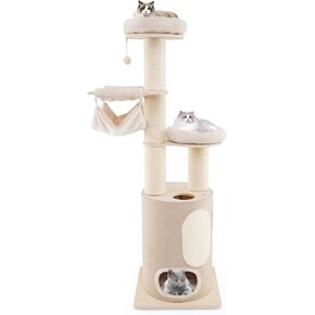 Tangkula Cat Tree Tower, 74 Inch Multi-Level Tall Cat Tower with Sisal Scratching Posts, 2-Story Cat Condo, 2 Hammocks, 2 Perches & Ball, Washable Cushions, Modern Cat Tree for Indoor Cats Large
