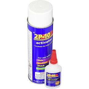 2P-10 Super Glue Adhesive 2.25 Ounce Thick and 12 Ounce Activator Combo Pack