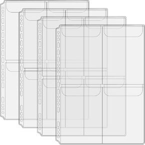 4Pcs A4 Binder Pockets Zipperless Cash Envelopes 4 Pockets Binder Sleeves with Flap Loose Leaf Inserts Folder Photocard Sleeve Filing Bags for Collecting