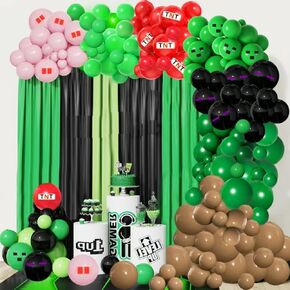 152 Pcs Balloon Birthday Party Decorations Brown Green Black Red Pink Balloon Garland Arch Kit Supplies For Video Game Theme Miner Crafting Party Decorations Backdrop