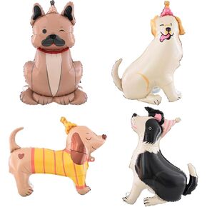 4PCS Pet Dog Foil Balloons 4D Standing Cute Puppy Balloons Self Standing Animal Foil Mylar Balloon for Baby Shower Dog Theme Party Birthday Decorations