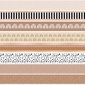 Fuutreo 64 Pcs 63ft Boho Bulletin Board Borders Classroom Decorations Colorful Rainbow Dot Stripe Trim Bulletin Borders for Back to School Office Wall Poster Chalkboard Party Decor(Retro Brown Color)