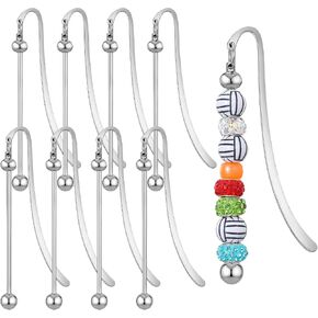 8 PCS Beadable Bookmarks, DIY Metal Bookmark Blank Bar Bookmark Silver Beaded Bookmarks Craft Beaded Book Mark Making Kits Craft Jewelry Pendant Charm Gift for Book Lovers Student Teacher