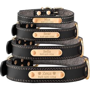 Personalized Dog Collar - Engraved Soft Black Vegan Leather - Custom Small Medium or Large Size with Name Plate (Large) in Saudi Arabia