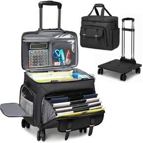 Rolling Teacher Tote Bag for Women Men,Large Tote Bag With Detachable Wheels Trolley,15.6 Inch Laptop Wheeled Teacher Bag for Work Office