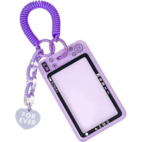 Clear Kpop Photocard Holder with Keychain Spiral Wrist Coil, Cute ID Card Protector Photo Display Case Badge Holder
