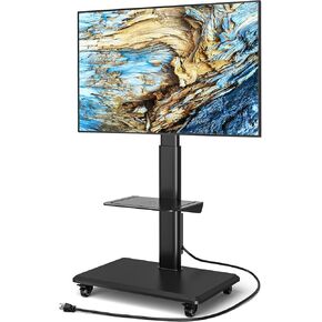 Floor TV Stand with Mount for 32-70 Inch Flat Screen/Curved TVs, Swivel Rolling Height Adjustable Portable TV Stand on Wheels, Modern Mobile Wood Base White TV Stand for Bedroom Home Office in Kuwait