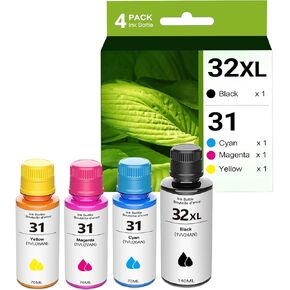 31 32XL Ink Bottle Set Replacement for HP 31 32XL for Smart Tank 5101 5102 6001 7001 7002 7301 7602 Plus 651 551 Ink Tank Printer,4-Pack