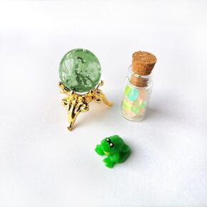 Miniature Glowing Potion Bottles, Crystal Balls & Frog Figurine, Dollhouse & Diorama Decor, Glow-in-The-Dark Miniatures (Pink)