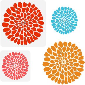 FINGERINSPIRE 2 pcs Blossom Wall Stencil 2 Size Sqaure Dahlia Pattern Wall Painting Stencil DIY Craft Floral Stencil for Home Wall Decoration Large Size Plants Floor Tile Furniture Drawing Stencil