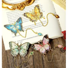Butterfly Bookmark, 4 Pcs Metal Bookmarks for Women, Vintage Aesthetic Gold Bookmark with Fancy Tassel for Women, Men, Book Lovers, (4 Colors)