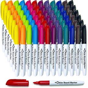 SFAIH Dry Erase Markers Fine Tip - 72 Pack 12 Assorted Color Whiteboard Markers, Fine Tip Dry Erase Markers For Kids Adults, Color Markers for Classroom