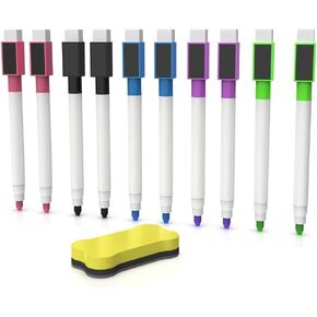 10 - Pack Magnetic Dry Erase Markers with Whiteboard Eraser - 5 Vibrant Colors