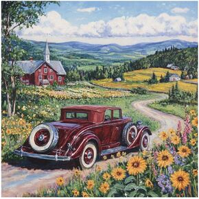 DIADAY Red Car Diamond Art Kits, 5D Landscape Diamond Painting Kits for Adults with Full Drill, Round Gem Art Crafts for Beginners, DIY Home Wall Decor Gift 12 x 12 Inches