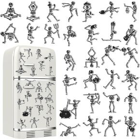 Motipuns 30 Pcs Halloween Diamond Painting Magnets Kits Diamond Art Fridge Magnet Refrigerator Sticker for Beginners Adults DIY Art Craft Gifts Home Decors(Skeleton)