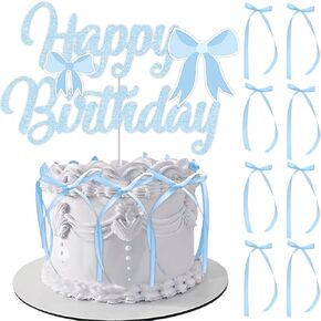 Blue Bow Cake Toppers Ribbion Cake Topper Coquette Party Cake Decorations for Blue Bow Birthday Party Supplies Conquette Birthday Decorations