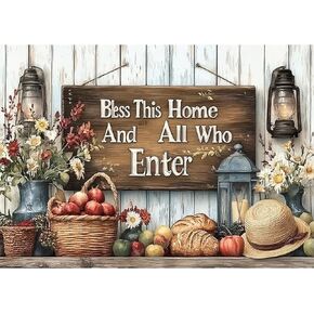 MXJSUA Bless This Home and All Who Enter Diamond Painting Kits for Adults, 5D Diamond Art Kits for Beginners, DIY Full Round Drill Picture with Diamond for Home Wall Decor, 12x16 Inch