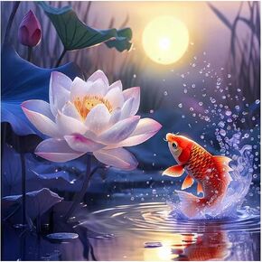 hill froeistung Lotus Flower Diamond Painting Kits for Adults,Fish Diamond Art for Beginners, 5D DIY Full Drill Round Gem Art Craft Home Wall Decor Gift 12x12 inch