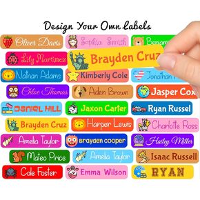 100 x Customized Name Labels Perfect Kids Daycare and School Supplys Tag Labels Cute Children's Name Label Pack - Waterproof Safe Multi