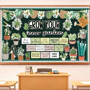 75Pcs Plant Motivational Bulletin Board Decorations Set Inspirational Back to School Classroom Decor Greenery Potted Leaf Cutouts Reading Positive Bulletin Board Border Decor for Home Office Wall Door