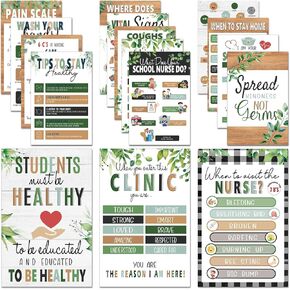 Pasimy 16 Pcs School Nurse Posters Health Posters for School Nurse Office Decorations Bulletin Board Health Decor for Farmhouse Classroom Clinic Office Decor Kids Educational Supplies 11 x 17 Inches