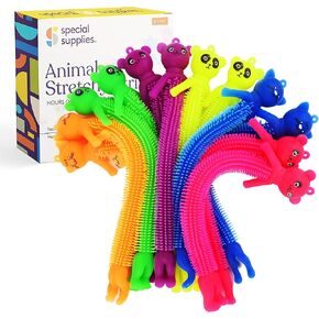 Special Supplies Kid’s Sensory Toys Fidget Strings with Cute Animal Faces, Set of 12, Tactile Stimulation for Hand-Eye Coordination, Textured Stretchy Silicone, Fun for Girls and Boys