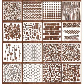 16 Pieces Stencils for Crafts, Geometric Abstract Templates, Reusable Layering Stencils for Wood Furniture Walls Floors & Art Projects