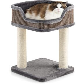 PETSITE 19" Small Cat Tree, Carpeted Cat Tower w/Large Plush Perch & Scratching Posts, Modern Cat Activity Center for Indoor Kittens