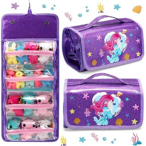 Doll Storage Organizer Display Case Compatible with All Dolls, Tote Carrying Case Organizer for Dolls, Clear View Hanging Case for Girls Christmas Birthday Gifts(Purple,Mermaid)