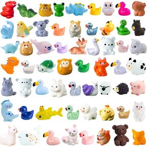 60pcs Mini Animal Figurines Set, Tiny Resin Animals Miniature Little Small Animal Figures Bulk for DIY Micro Fairy Garden Landscape Accessories Dollhouse Hide Crafts Decor Birthday Party Favors