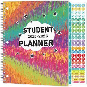 student planner 2025-2026, Weekly and Monthly Academic Year Planner Calendar, Jul 2025 - Jun 2026, 8.5" x 10.5", School Planner 2025-2026 with Practical Stickers, Flexible Cover, Pocket, Laminated Tabs
