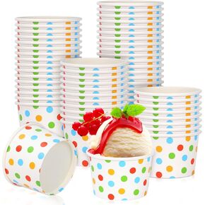 50 Pcs 9oz Paper Ice Cream Cups, Disposable Dessert Bowls for Hot or Cold Food, Party Supplies Treat Cups for Sundae, Frozen Yogurt, Soup,Golden Dots