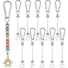 Lusofie 10 Pcs Beadable Keychains Bar Keychain Making Kit Metal Beadable Items DIY Beaded Keychain Blank Keychains for Craft Jewelry Making Charms